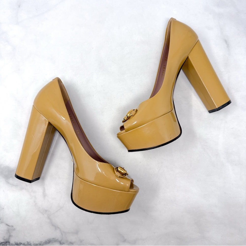 GUCCI Vintage Y2K Horsebit Patent Leather Platform Chunky Block Heel Pumps 36 - Picture 9 of 16